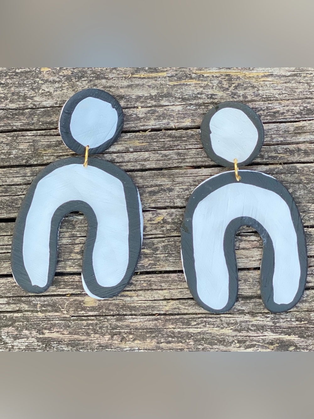 Handmade Arch Dangle Earrings in Light Blue and Charcoal - Unbranded